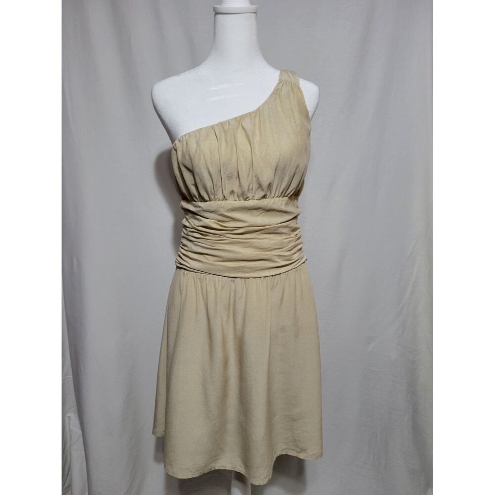 Express Women's 8 One-Shoulder Beige Ruched Waist Dress Goddess Y2K Boho